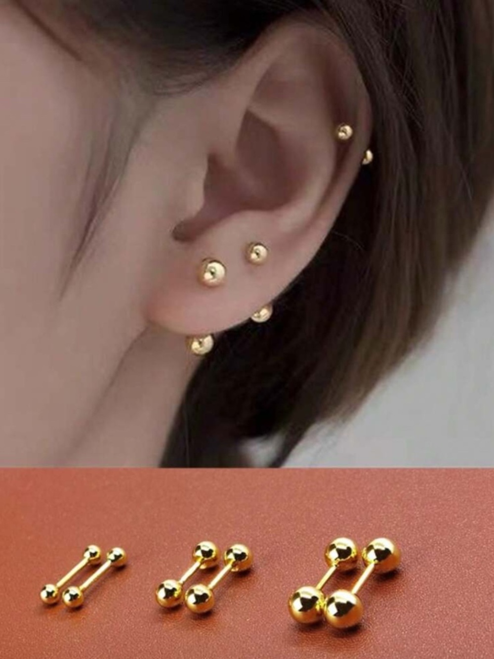 3 pieces Gold Barbell Piercings — Luxury Stainless Steel Style